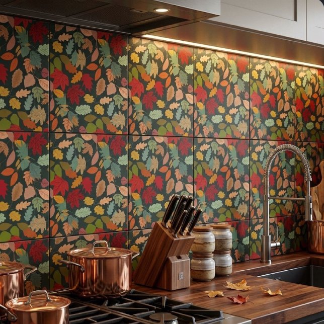 Rustic Colorful Autumn Leaves Seamless Pattern Ceramic Tile (Creator Uploaded)