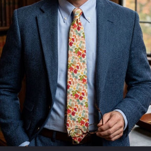Rustic Colorful Autumn Leaves Seamless Pattern Neck Tie