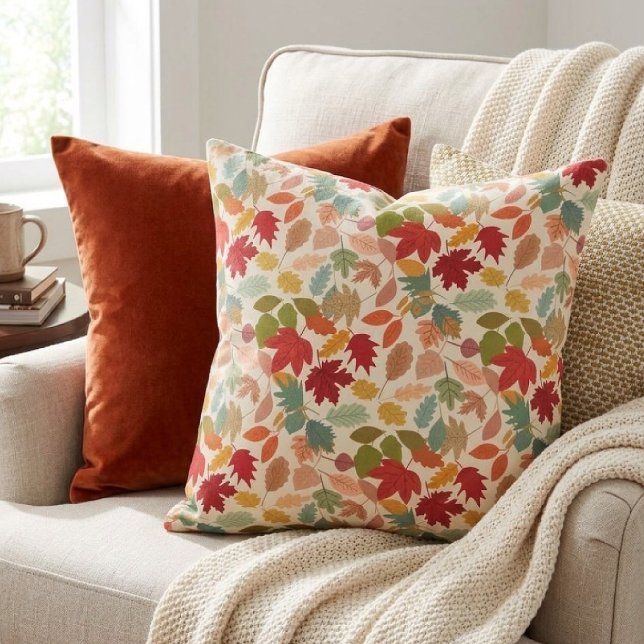 Rustic Colorful Autumn Leaves Seamless Pattern Throw Pillow (Creator Uploaded)