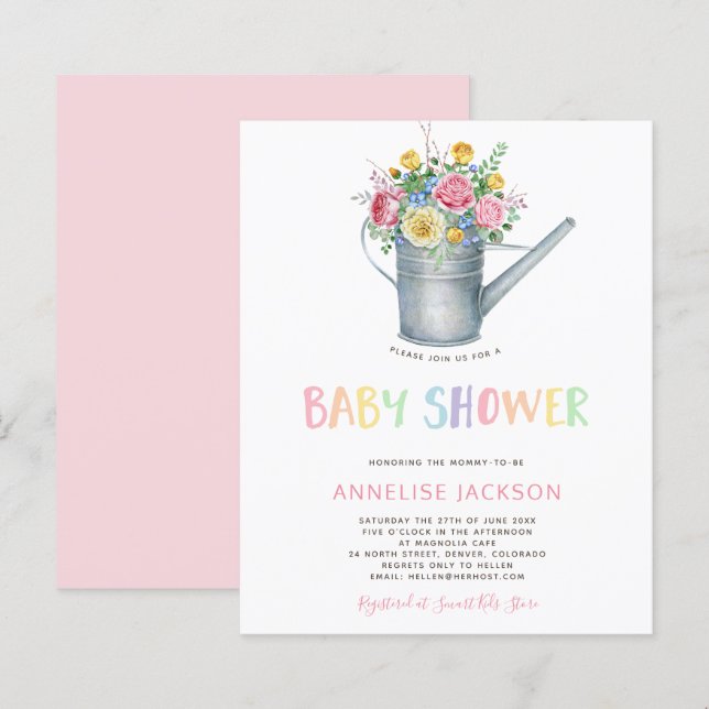 Rustic colorful baby girl BUDGET shower invite (Front/Back)