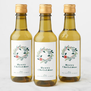 Rustic Colorful Christmas Wreath Holiday Wine Label