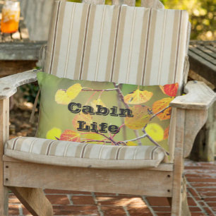 Rustic Colorful Fall Aspen Leaves Photograph Lumbar Pillow