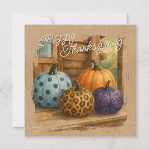 Rustic Colorful Fall Pumpkins Holiday Card