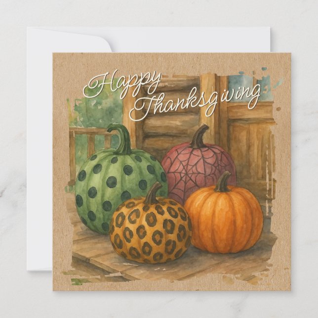 Rustic Colorful Fall Pumpkins Holiday Card (Front)