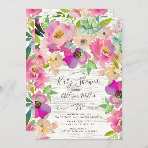 Rustic Colorful  Floral Baby Shower Invitation