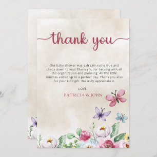 Rustic Colorful Floral Butterflies Baby Shower Thank You Card
