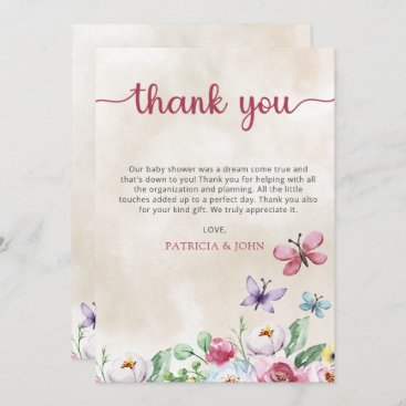 Rustic Colorful Floral Butterflies Baby Shower Thank You Card