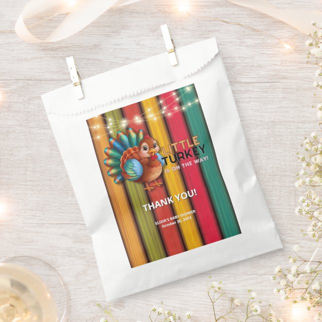 Rustic Colorful Little Turkey Baby Shower Favor Bag (Clipped)
