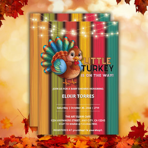 Rustic Colorful Little Turkey Baby Shower Invitation