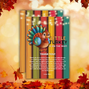 Rustic Colorful Little Turkey Baby Shower Thank You Card