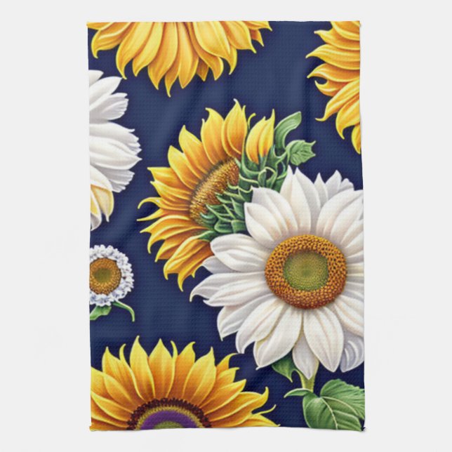 Rustic Colorful Modern Sunflower Pattern Kitchen Towel (Vertical)