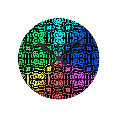 Rustic Colorful Pattern and shapes Round Clock