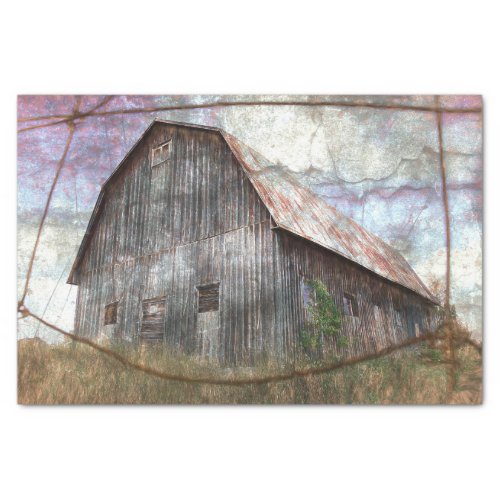 Rustic Colorful Pink Sky Vintage Texture Old Barn Tissue Paper