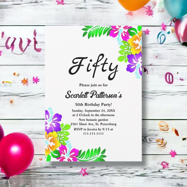 Rustic Colorful Roses Summer Floral 50th Birthday Invitation (Creator Uploaded)