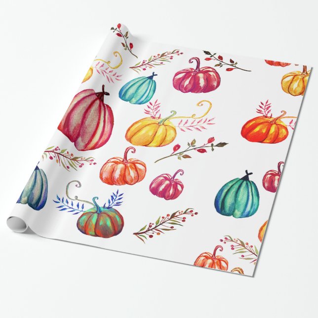 Rustic Colorful Squash  Drawing Wrapping Paper (Unrolled)