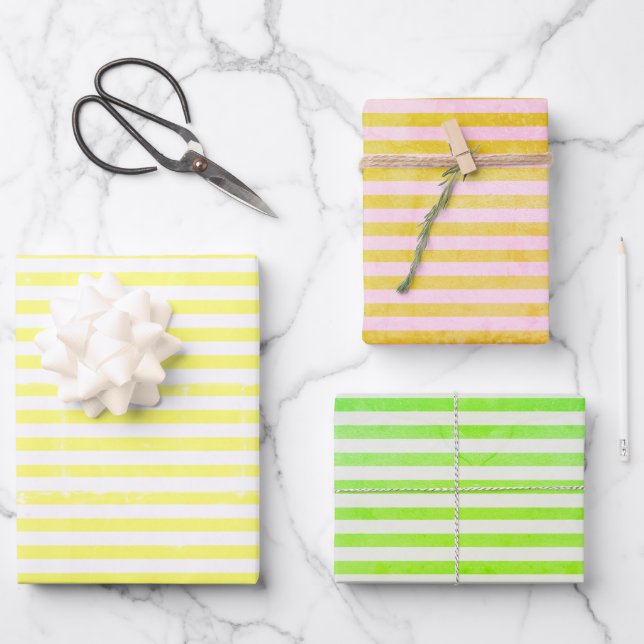 Rustic Colorful Striped Grunge Wrapping Paper Sheets (Front)