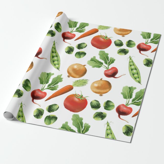 Rustic Colorful Vegetables Pattern Wrapping Paper (Unrolled)