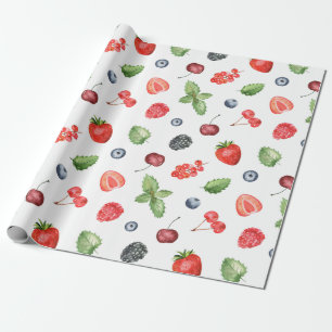Rustic Colorful Watercolor Fruits Pattern Wrapping Paper