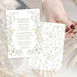 Rustic Colorful Wildflower Wedding Details Cards