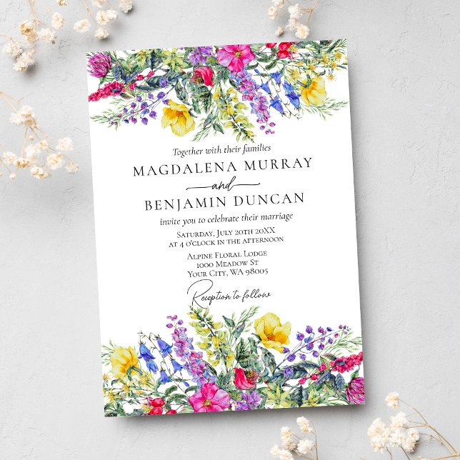 Rustic Colorful Wildflowers & Herbs Boho Wedding Invitation (Creator Uploaded)