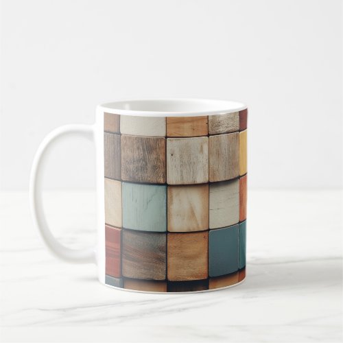 Rustic Colorful Wooden Blocks Pattern Coffee Mug