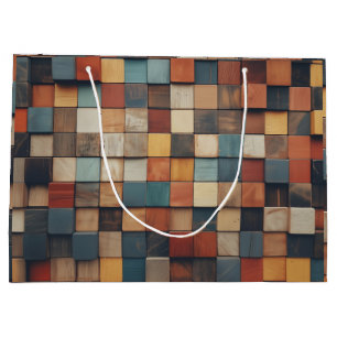 Rustic Colorful Wooden Blocks Pattern Large Gift Bag