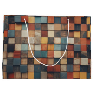 Rustic Colorful Wooden Blocks Pattern Large Gift Bag
