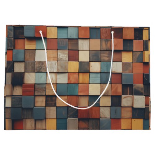 Rustic Colorful Wooden Blocks Pattern Large Gift Bag
