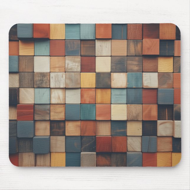 Rustic Colorful Wooden Blocks Pattern Mouse Pad (Front)