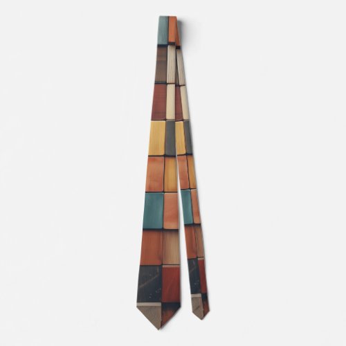 Rustic Colorful Wooden Blocks Pattern Neck Tie
