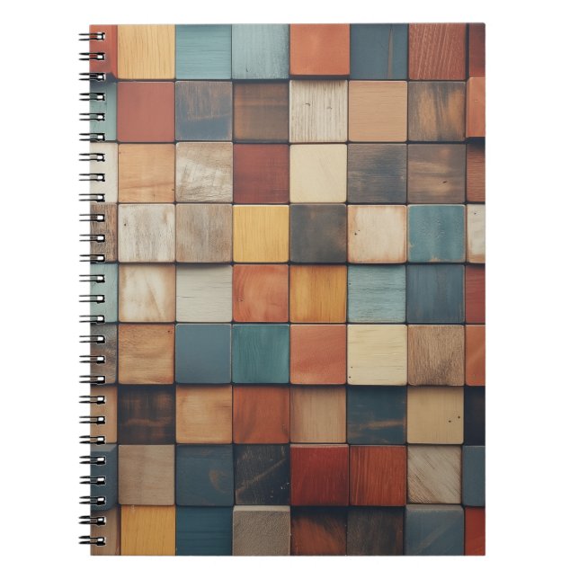 Rustic Colorful Wooden Blocks Pattern Notebook (Front)