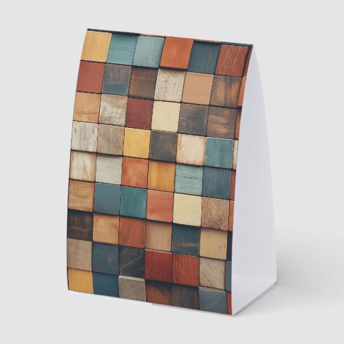 Rustic Colorful Wooden Blocks Pattern Paper Table Tent
