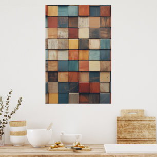 Rustic Colorful Wooden Blocks Pattern Poster