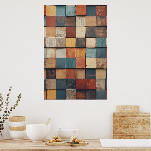 Rustic Colorful Wooden Blocks Pattern Poster (Kitchen)