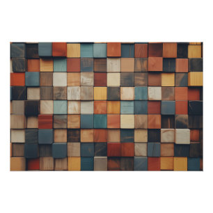 Rustic Colorful Wooden Blocks Pattern Poster