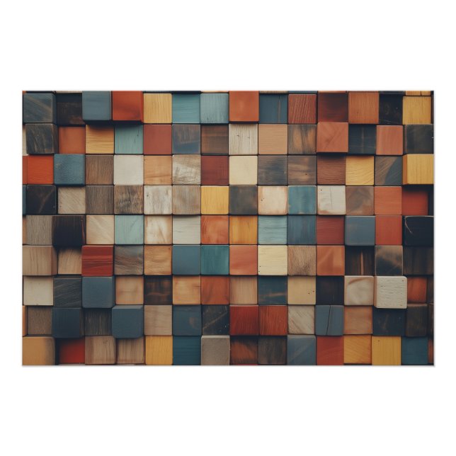 Rustic Colorful Wooden Blocks Pattern Poster (Front)