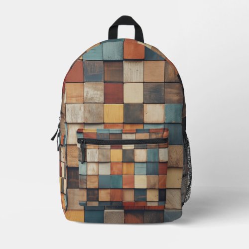 Rustic Colorful Wooden Blocks Pattern Printed Backpack