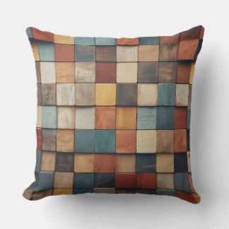 Rustic Colorful Wooden Blocks Pattern Throw Pillow