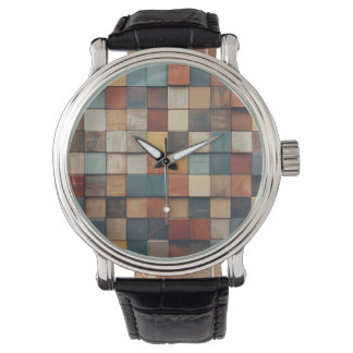 Rustic Colorful Wooden Blocks Pattern Watch