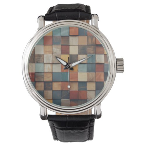 Rustic Colorful Wooden Blocks Pattern Watch