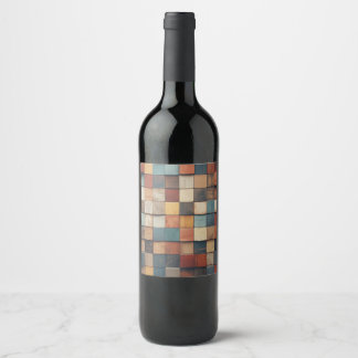 Rustic Colorful Wooden Blocks Pattern Wine Label
