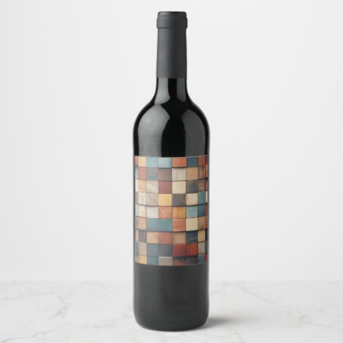Rustic Colorful Wooden Blocks Pattern Wine Label