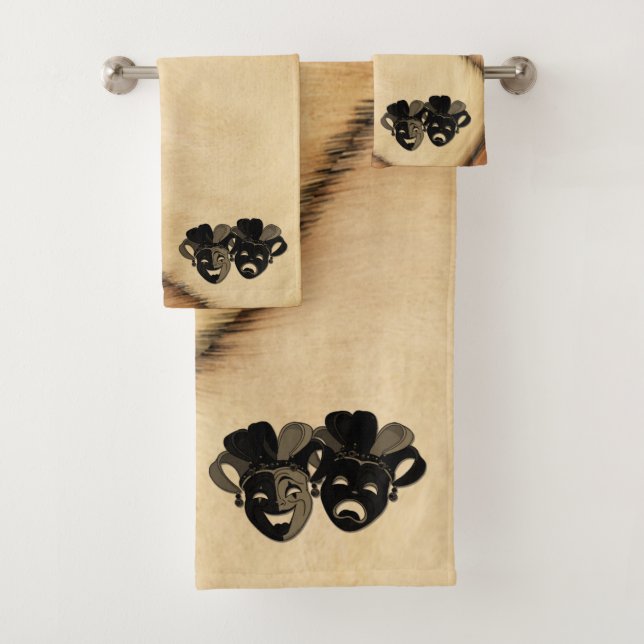 Rustic Comedy and Tragedy Theater Design Bath Towel Set (Insitu)