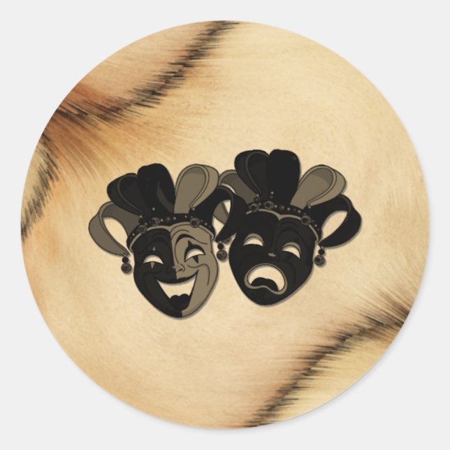 Rustic Comedy and Tragedy Theater Design Classic Round Sticker (Front)