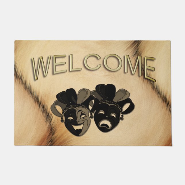 Rustic Comedy and Tragedy Theater Design Doormat (Front)