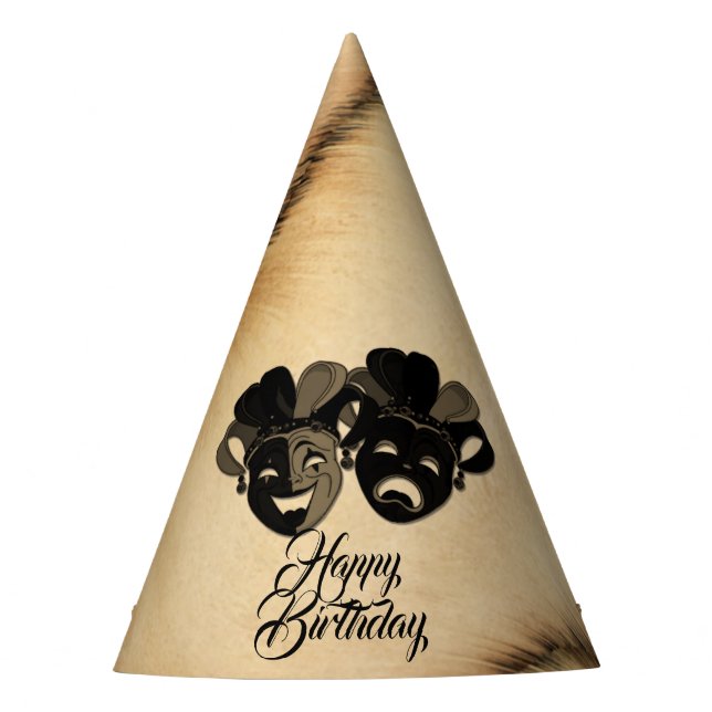Rustic Comedy and Tragedy Theater Design Party Hat (Front)