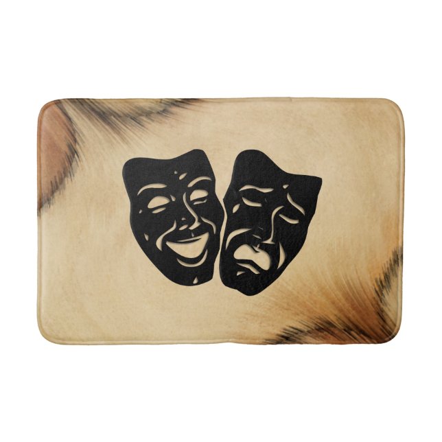 Rustic Comedy and Tragedy Theater Masks Bath Mat (Front)