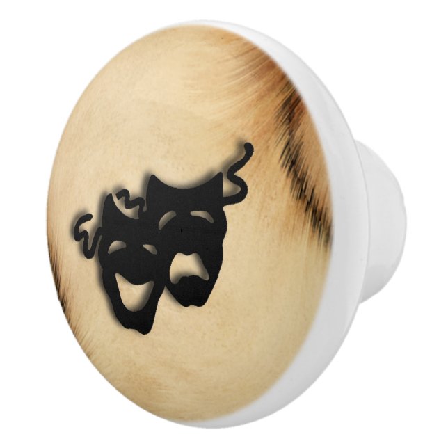 Rustic Comedy and Tragedy Theater Masks Ceramic Knob (Right)