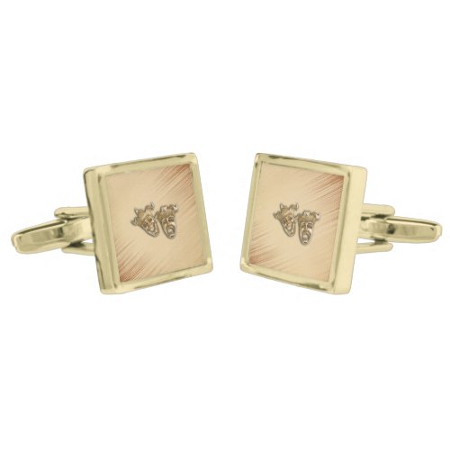 Rustic Comedy and Tragedy Theater Masks Gold Cufflinks