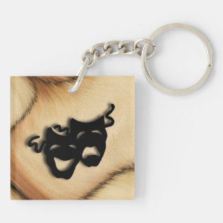 Rustic Comedy and Tragedy Theater Masks Keychain